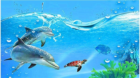 Diamond Painting Turtle and Dolphin Swim - OLOEE