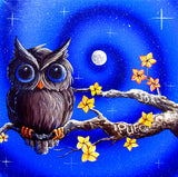 Diamond Painting Black Owl On Blue Night Moon - OLOEE