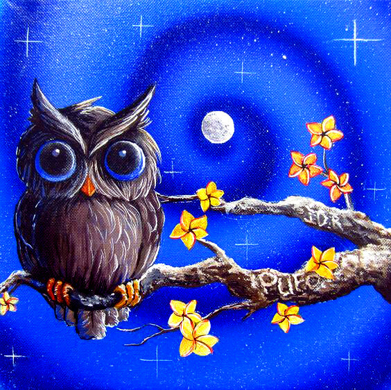 Diamond Painting Black Owl On Blue Night Moon - OLOEE