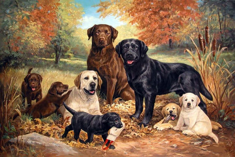 Diamond Painting A Family Of Labrador Dogs - OLOEE