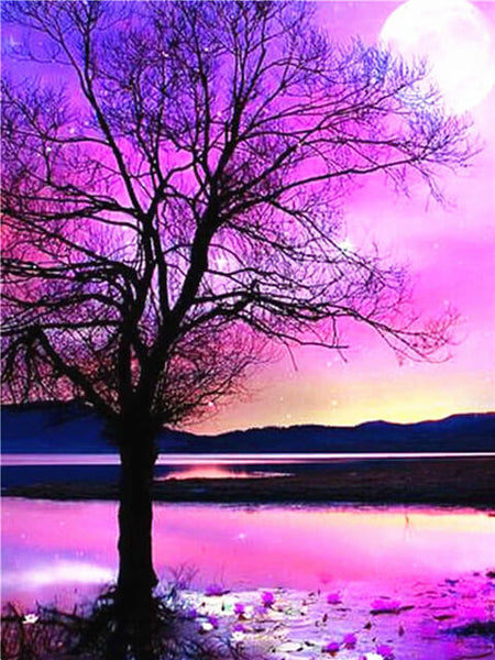 Purple Moon Night Tree