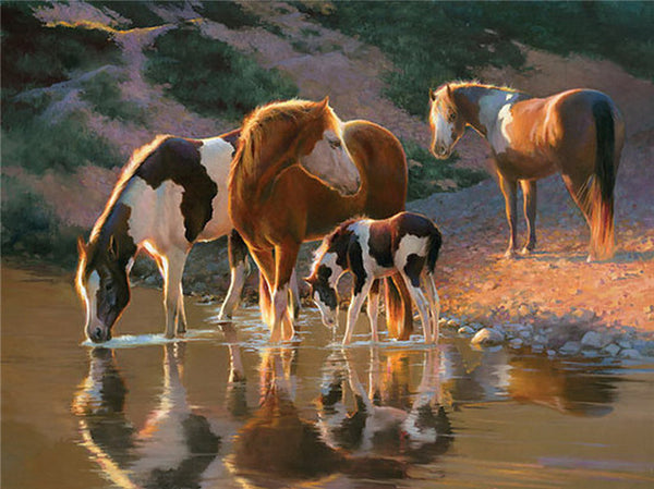 Diamond Painting Water Reflection Of Horses - OLOEE