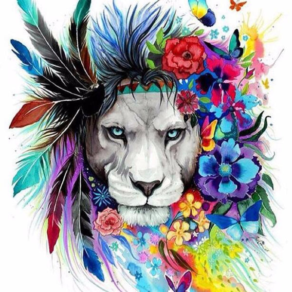 Diamond Painting Floral Indian Lion - OLOEE