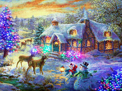Diamond Painting Sparkling White Christmas in The Barn - OLOEE